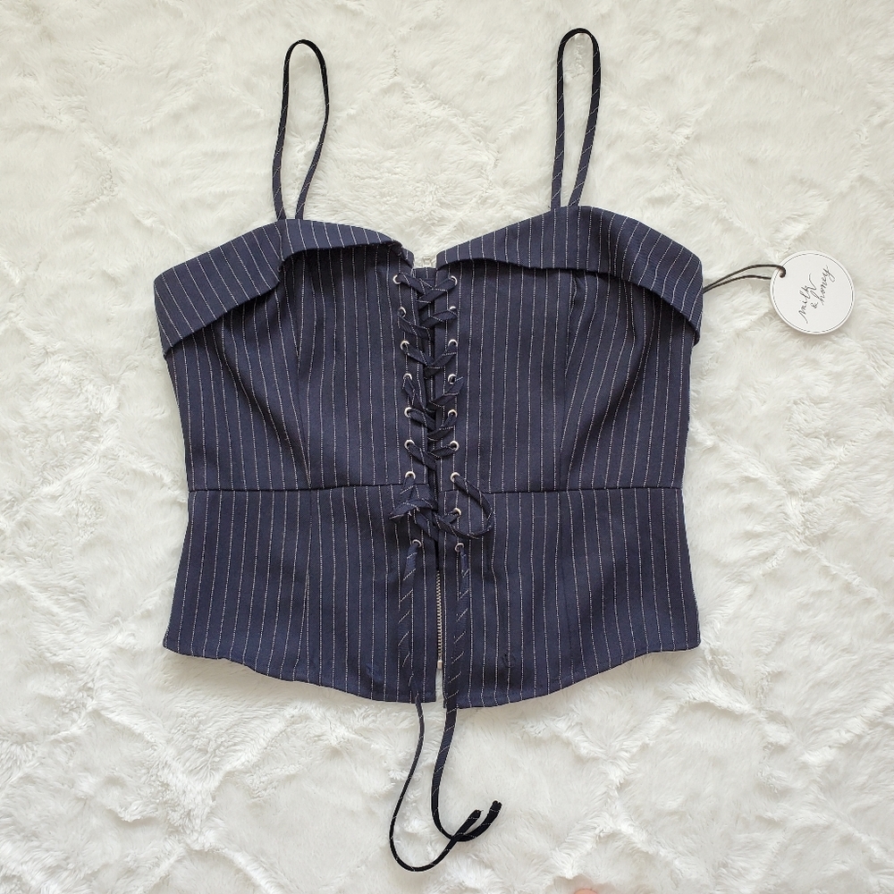 Lace-up Pinstripe Top